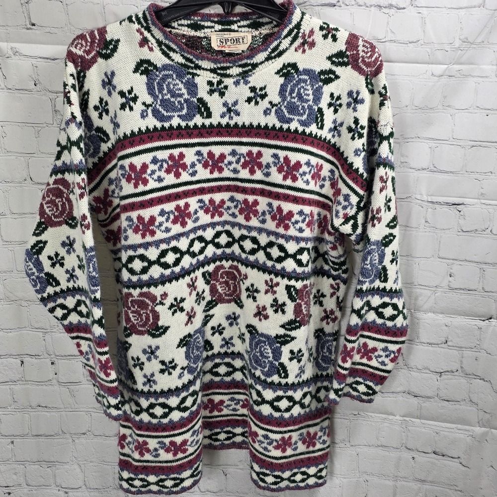 Vintage Carriage Court Sport Floral Knot‎ Sweater 90s. B-F